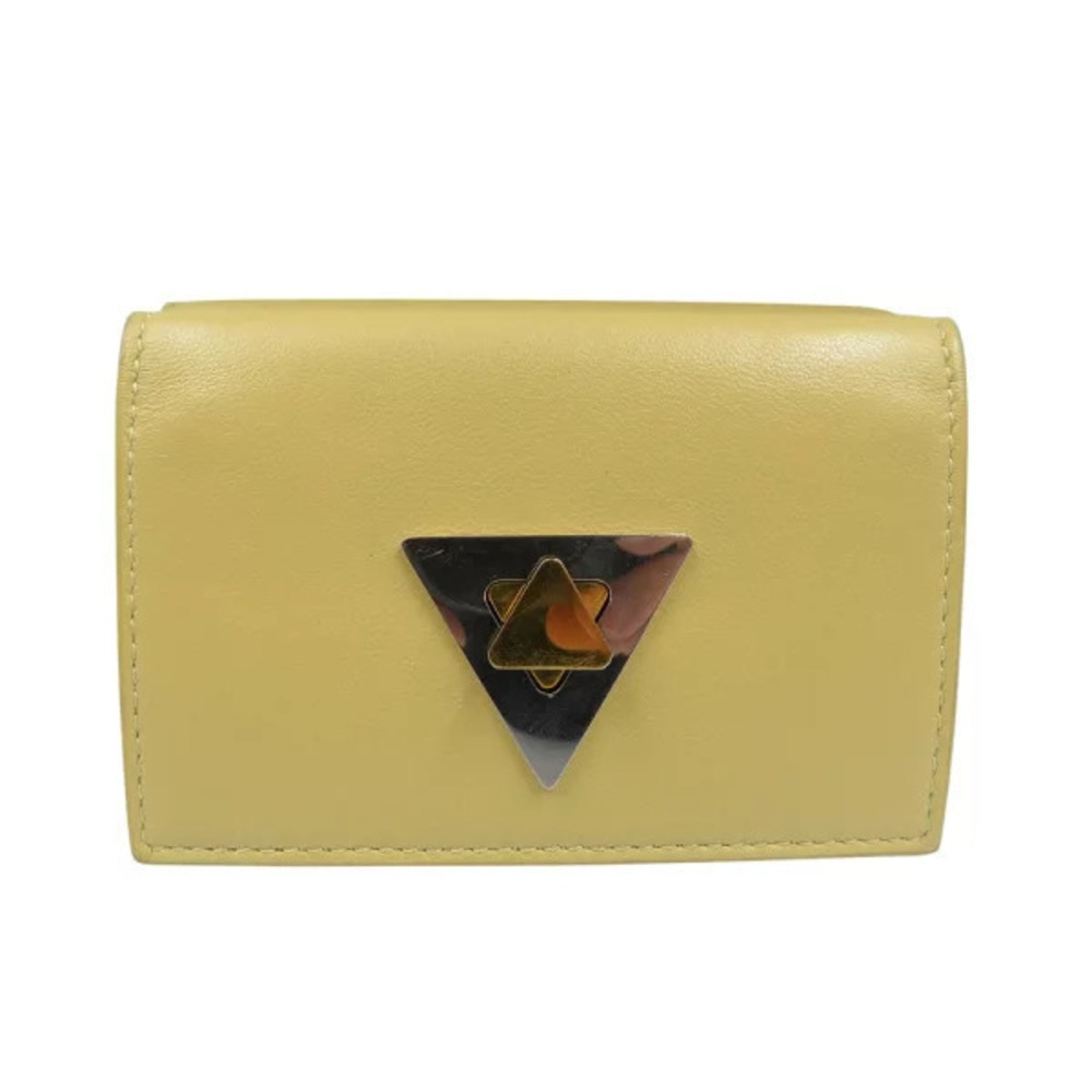Bottega Veneta Triangle Wallet Calfskin Silver Beige Cream Tri fold
